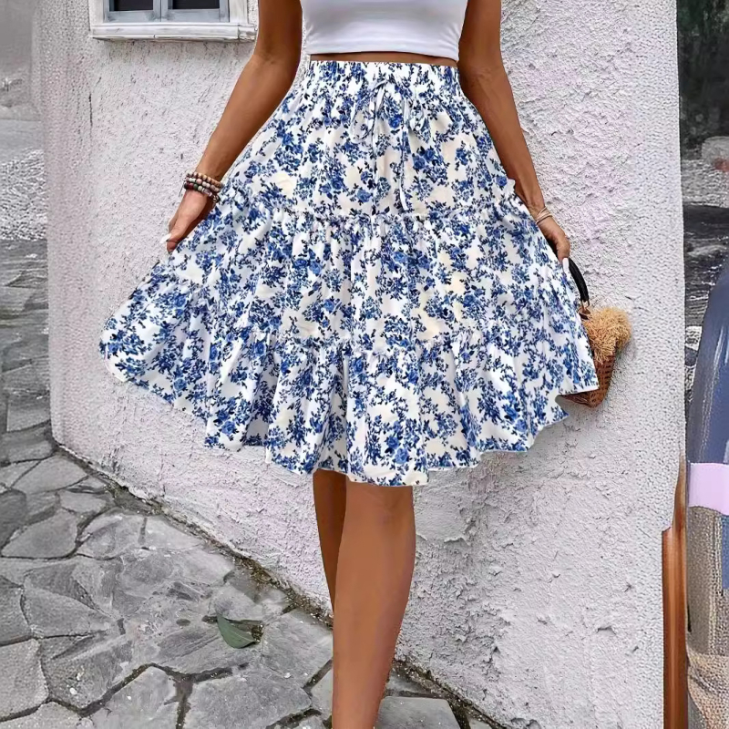 Proljeće/ljeto 2025., nove europske i američke prekogranične cvjetne modne ženske kratke hlače širokih nogavica s drapiranjem, svestrane ležerne suknje-hlače