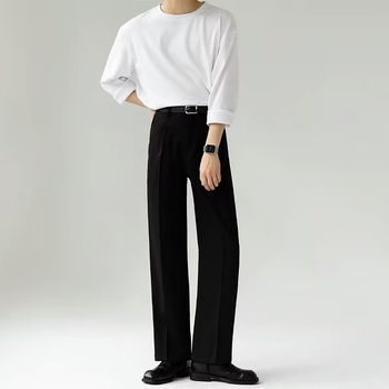 Пролетно-летни панталони за двойки в стил Хонконг, прави, негладещи се, широки, черни, широки панталони за почистване, еластична талия
