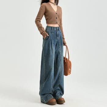 Американски стил Ретро Широки Дънки Дамски Пролетни Нови 2025 Крушовидни Боди Широки Панталони Slim Fit Висящи Панталони