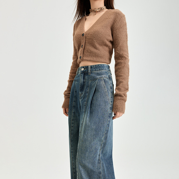 Американски стил Ретро Широки Дънки Дамски Пролетни Нови 2025 Крушовидни Боди Широки Панталони Slim Fit Висящи Панталони