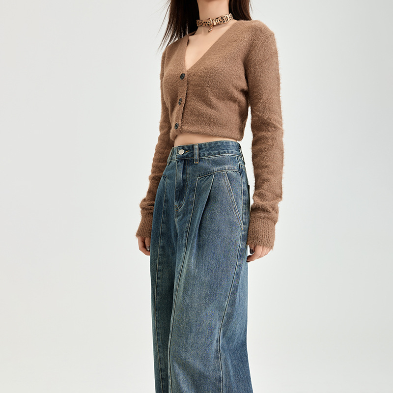 Американски стил Ретро Широки Дънки Дамски Пролетни Нови 2025 Крушовидни Боди Широки Панталони Slim Fit Висящи Панталони