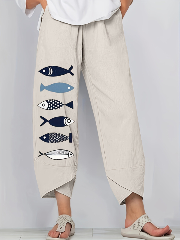 Kelnės su spauda iš „Amazon“ audinio, laisvalaikio, aukštu juosmeniu, trumpos, vasarinės.