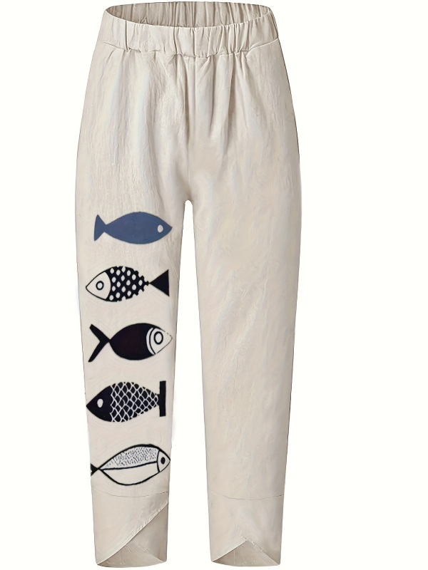 Kelnės su spauda iš „Amazon“ audinio, laisvalaikio, aukštu juosmeniu, trumpos, vasarinės.