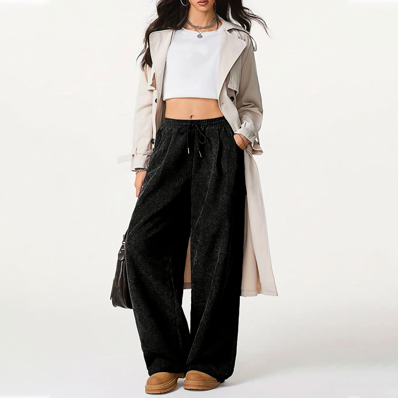 Plačios kelnės, sandėlyje tarpvalstybinės, europietiškos ir amerikietiškos moteriškos „Amazon“ velveto laisvalaikio plačios kelnės, tiesaus kirpimo kelnės