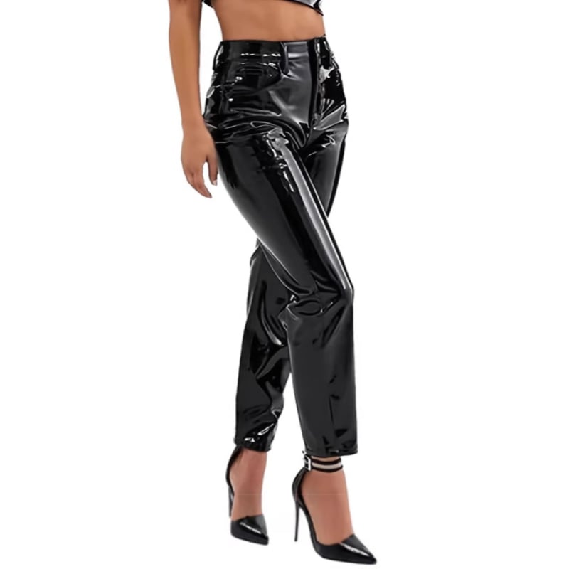Pantaloni din piele PU pentru femei, export transfrontalier, europene și americane, Amazon, îmbrăcăminte pentru femei, Wish, pantaloni casual din piele lucioasă pentru club de noapte, cu nouă puncte