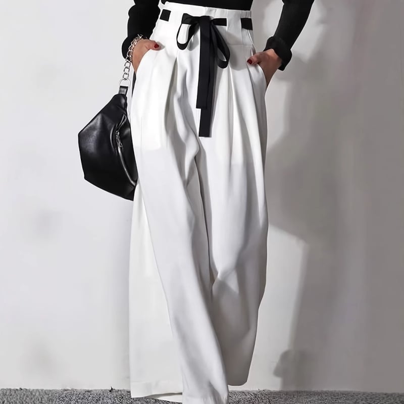 Pantaloni casual pentru femei din comerț exterior, design european și american, cu șireturi, largi, drepți, cu picior larg