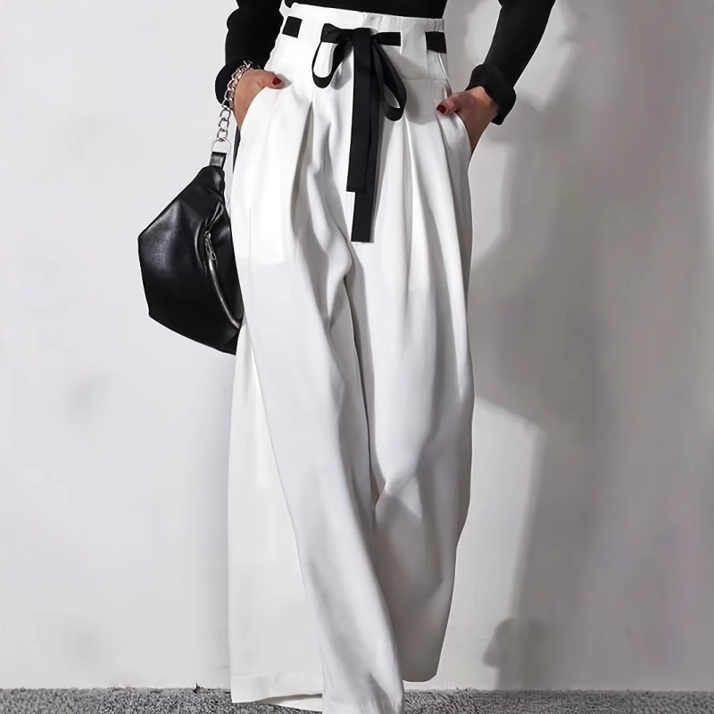 Užsienio prekybos moteriškos laisvalaikio kelnės europietiškos ir amerikietiškos dizaino „Sense“ suvarstomos laisvos, tiesios, plačios kelnės