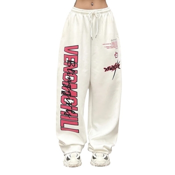 Crossborder tavaszi/őszi amerikai széles szárú melegítőnadrág nőknek, harajuku hip-hop, Y2K mintás, fehér jazz tánc sport húzózsinóros nadrág