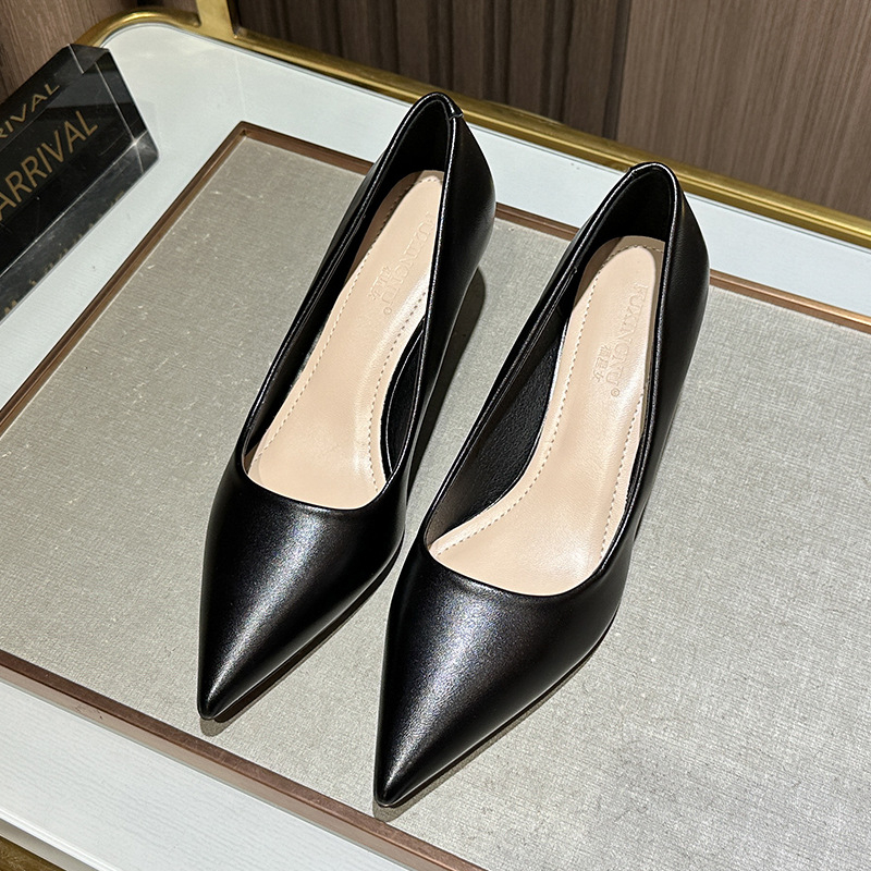 2025 m. pavasario nauji, nuogo stiliaus, aukštakulniai moteriški, smailiais nosimis, minkštos odos, profesionalūs darbo batai, lengviausi deriniai prie stileto batelių.