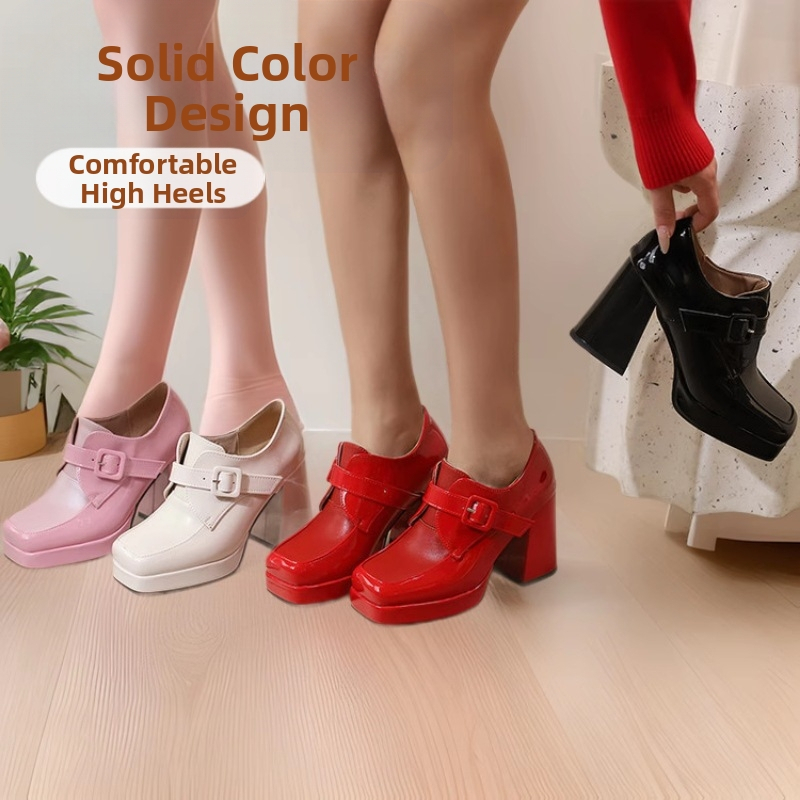 Amazon Foreign Trade Fashion Square Head Thick Bottom 34-44 Κωδικός μεγέθους Μονόχρωμη αγκράφα για γυναίκες, αρχές άνοιξης 2025