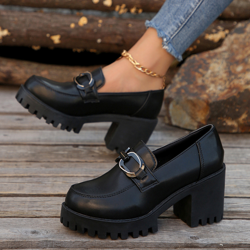 2024 нови външни търговски трансгранични обувки с дебела подметка, малки кожени обувки, водоустойчиви, с платформа, катарама, дебели, с висок ток, големи размери, дамски обувки на едро