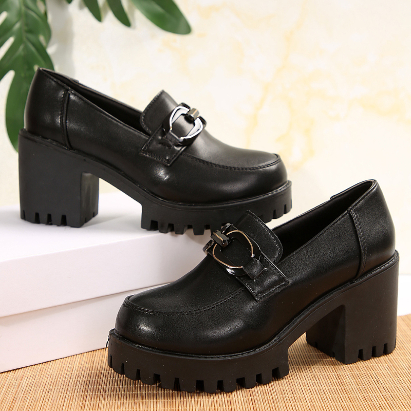 2024 нови външни търговски трансгранични обувки с дебела подметка, малки кожени обувки, водоустойчиви, с платформа, катарама, дебели, с висок ток, големи размери, дамски обувки на едро