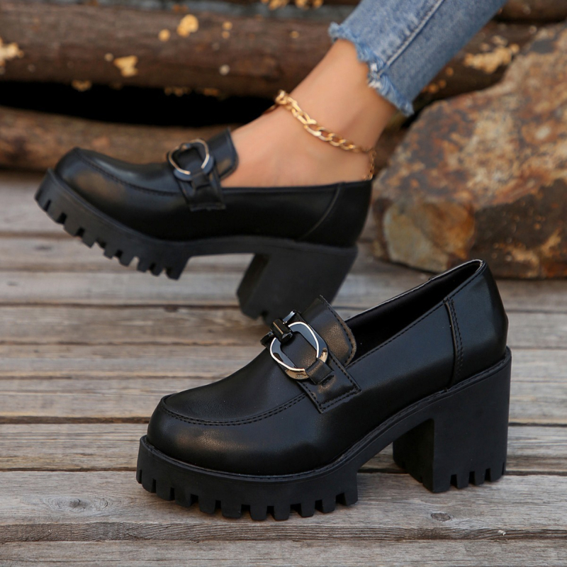 2024 нови външни търговски трансгранични обувки с дебела подметка, малки кожени обувки, водоустойчиви, с платформа, катарама, дебели, с висок ток, големи размери, дамски обувки на едро