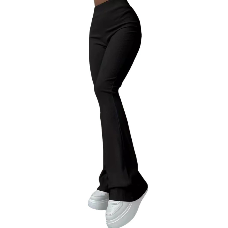 2025 Amazon Temu Популярни ежедневни оребрени прости тънки клинове с чист цвят и висока талия, модни панталони