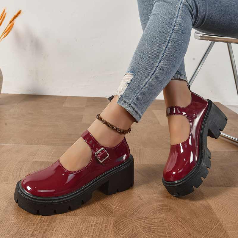 Дамски обувки с дебел ток и закръглен връх, ежедневни, 2024, лято, нови, удобни, универсални, студентски, ниски, еднослойни обувки с плитка уста