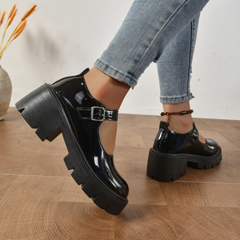 Дамски обувки с дебел ток и закръглен връх, ежедневни, 2024, лято, нови, удобни, универсални, студентски, ниски, еднослойни обувки с плитка уста