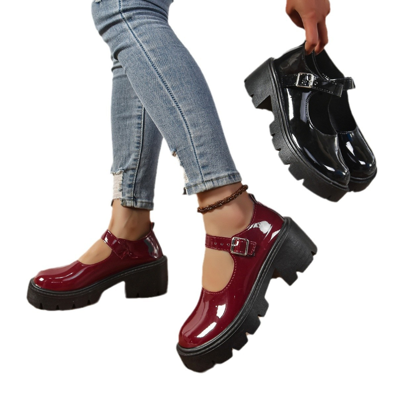 Дамски обувки с дебел ток и закръглен връх, ежедневни, 2024, лято, нови, удобни, универсални, студентски, ниски, еднослойни обувки с плитка уста