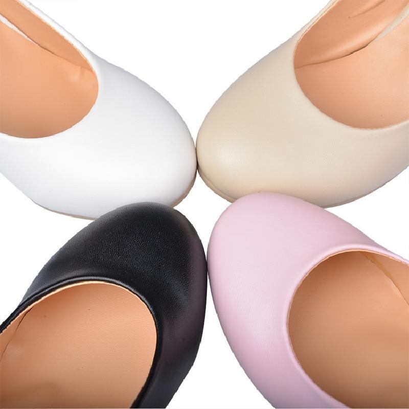 Професионален темперамент дебели обувки на висок ток еднослойни кожени обувки студенти работят чисто бяло черно розово плюс размер дамски професионални