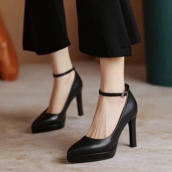 Cheongsam modell kifutós magassarkú női fekete csatos hegyes orrú vastag sarok platform professzionális munkacipő nőknek