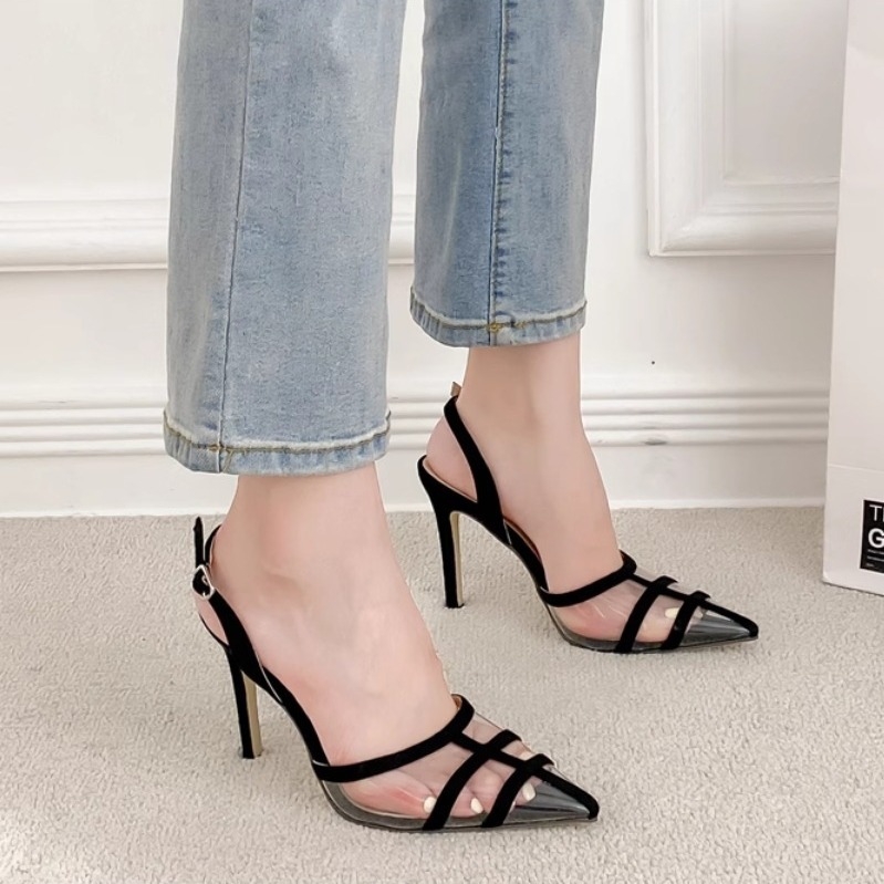 Nauji moteriški bateliai, smailiomis siūlėmis, aukštakulniai, permatomos auksinės basutės su dirželiu nugaroje, 2023 m. tarpvalstybinė prekyba Europoje ir Jungtinėse Amerikos Valstijose, jjm518-3