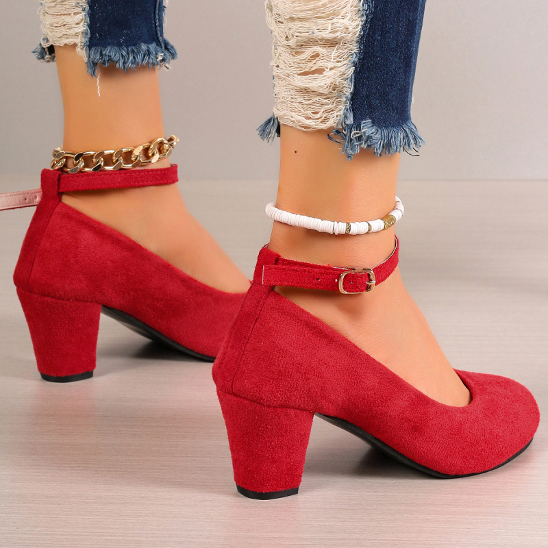 2023 pantofi noi cu toc gros și vârf rotund, toc înalt, pantofi de damă puri, sexy, cu cataramă, la modă, mărime mare, pantofi cu un singur strat, Amazon