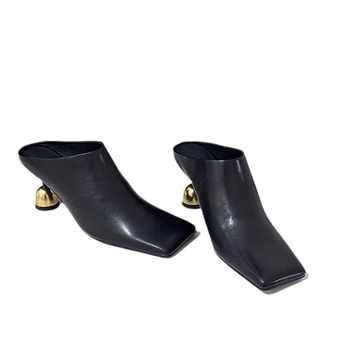 „Baotou“ šlepetės 2024 m. naujos, kvadratinės kulno formos, vientisos spalvos, aukštakulniai, elegantiški, madingi, paprasti, maži, moteriški aukštakulniai bateliai