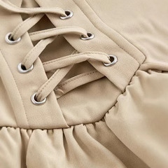 Vanjska trgovina Ženska odjeća Šivanje Suknja Boja Blok Vezice Struk Suknja i Asimetrični Porub Moda Laminarna Suknja Uski struk