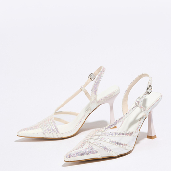 Nauji 2025 m. vasaros tarpvalstybiniai smailiomis siūlėmis siuvinėti blizgučiais puošti aukštakulniai moteriški bateliai su rasos kulniuku, stileto kulnu, užpakaliniu dirželiu, rasos kulnu moterims