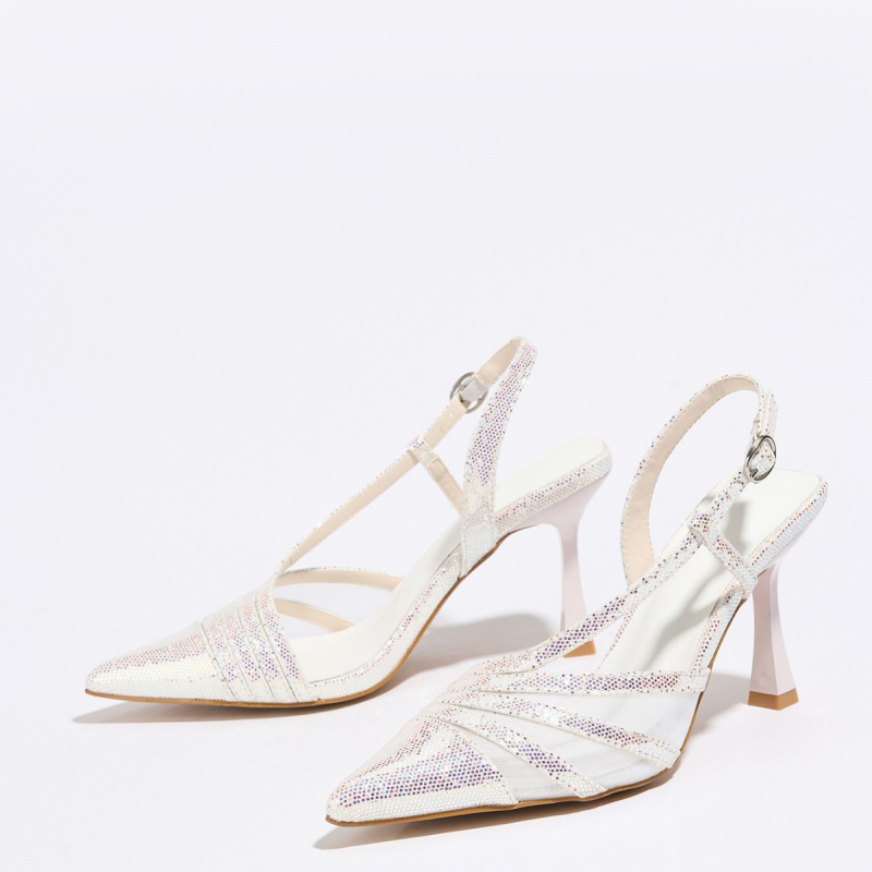 Nauji 2025 m. vasaros tarpvalstybiniai smailiomis siūlėmis siuvinėti blizgučiais puošti aukštakulniai moteriški bateliai su rasos kulniuku, stileto kulnu, užpakaliniu dirželiu, rasos kulnu moterims