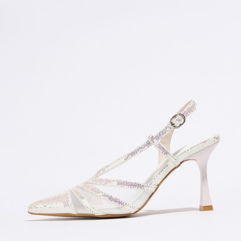 Nauji 2025 m. vasaros tarpvalstybiniai smailiomis siūlėmis siuvinėti blizgučiais puošti aukštakulniai moteriški bateliai su rasos kulniuku, stileto kulnu, užpakaliniu dirželiu, rasos kulnu moterims