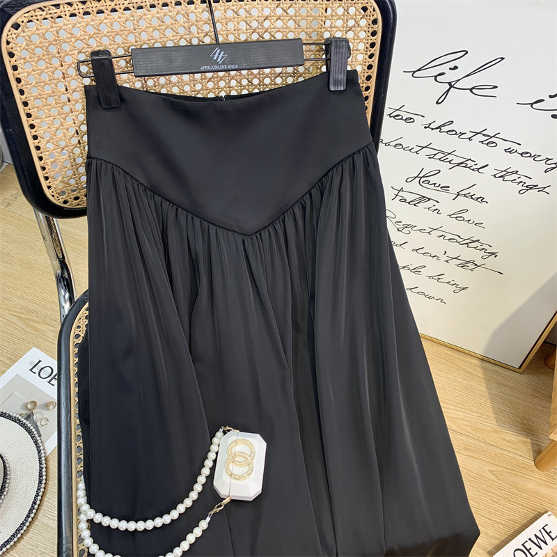 Unspo Spot Spliced suknja visokog struka, luksuzna crna elegantna duga suknja, svestrana široka suknja A-kroja, izgled za vitkije tijelo