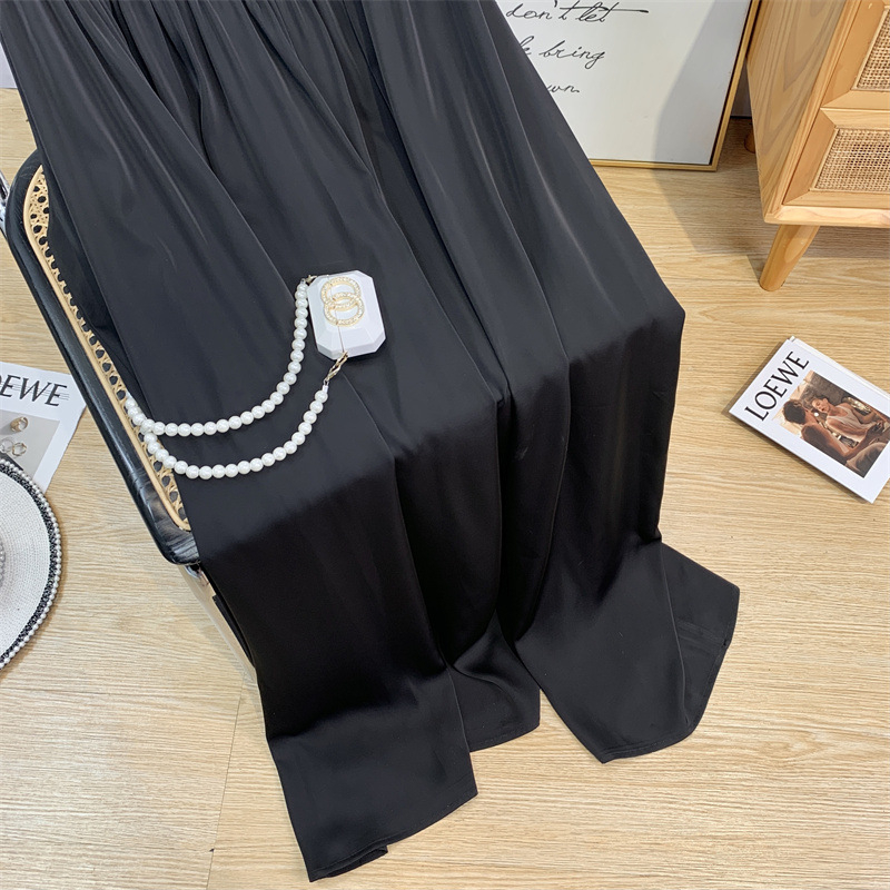 Unspo Spot Spliced suknja visokog struka, luksuzna crna elegantna duga suknja, svestrana široka suknja A-kroja, izgled za vitkije tijelo