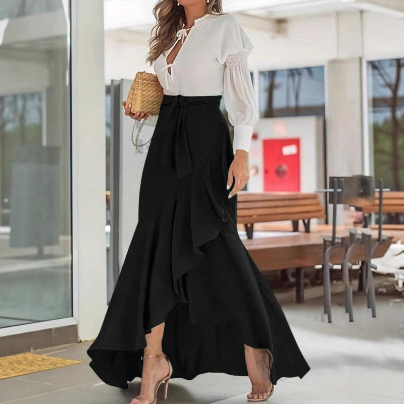 Fustă midi elegantă, neregulată, cu linie A, la modă europeană și americană, transfrontalieră, de vară, confortabilă și elegantă, pentru naveta