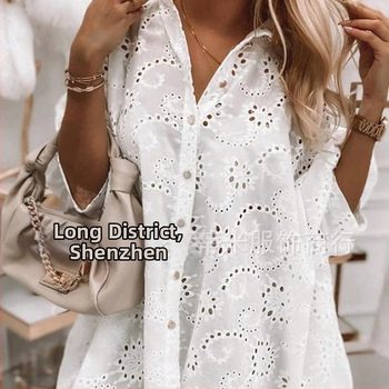 Nova europska i američka čipkasta šuplja haljina za veće veličine, ležerna košulja, Amazon Independent Station iz 2025.