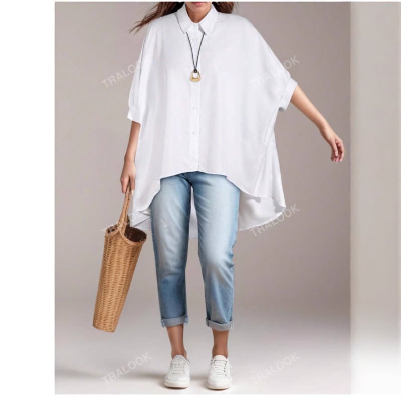 Toamna 2024 Amazon Nou stil coreean plus size chubby girl Cămașă lejeră cu mânecă Dolman, culoare solidă, pentru femei