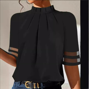 Europos ir Jungtinių Valstijų tarpvalstybiniai sprogimai „Amazon AliExpress“ 2024 m. pavasario ir vasaros nauji moteriški laisvi 5 rankovių vienspalviai marškinėliai su aukšta apykakle ir pamušalu.