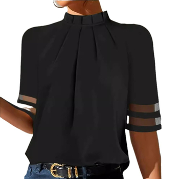 Europos ir Jungtinių Valstijų tarpvalstybiniai sprogimai „Amazon AliExpress“ 2024 m. pavasario ir vasaros nauji moteriški laisvi 5 rankovių vienspalviai marškinėliai su aukšta apykakle ir pamušalu.