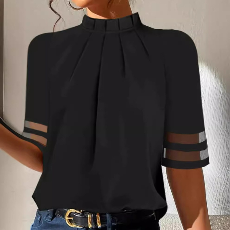 Europos ir Jungtinių Valstijų tarpvalstybiniai sprogimai „Amazon AliExpress“ 2024 m. pavasario ir vasaros nauji moteriški laisvi 5 rankovių vienspalviai marškinėliai su aukšta apykakle ir pamušalu.