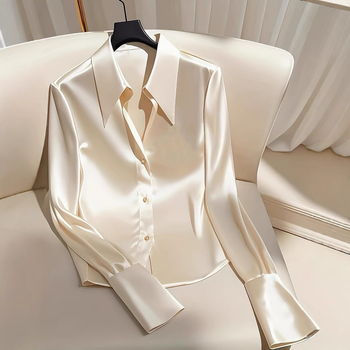 2025 m. pavasario naujo stiliaus lengvi prabangūs aukštos klasės itin gražūs marškiniai iš prancūziško acetato atlaso