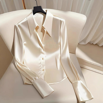 2025 m. pavasario naujo stiliaus lengvi prabangūs aukštos klasės itin gražūs marškiniai iš prancūziško acetato atlaso