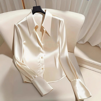 2025 m. pavasario naujo stiliaus lengvi prabangūs aukštos klasės itin gražūs marškiniai iš prancūziško acetato atlaso