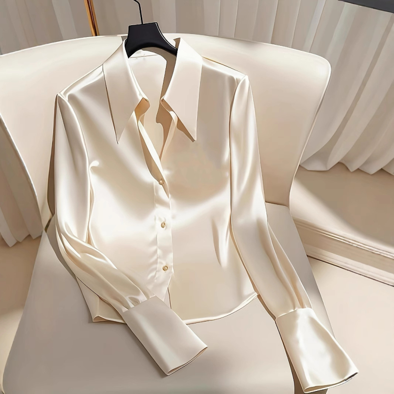 2025 m. pavasario naujo stiliaus lengvi prabangūs aukštos klasės itin gražūs marškiniai iš prancūziško acetato atlaso