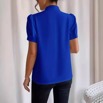 Europietiškos ir amerikietiškos moteriškos marškiniai su raišteliais, vienspalviai, trumpomis rankovėmis, su kaklaraiščiu, madingi, universalūs, elegantiški, madingi ir kasdieniški