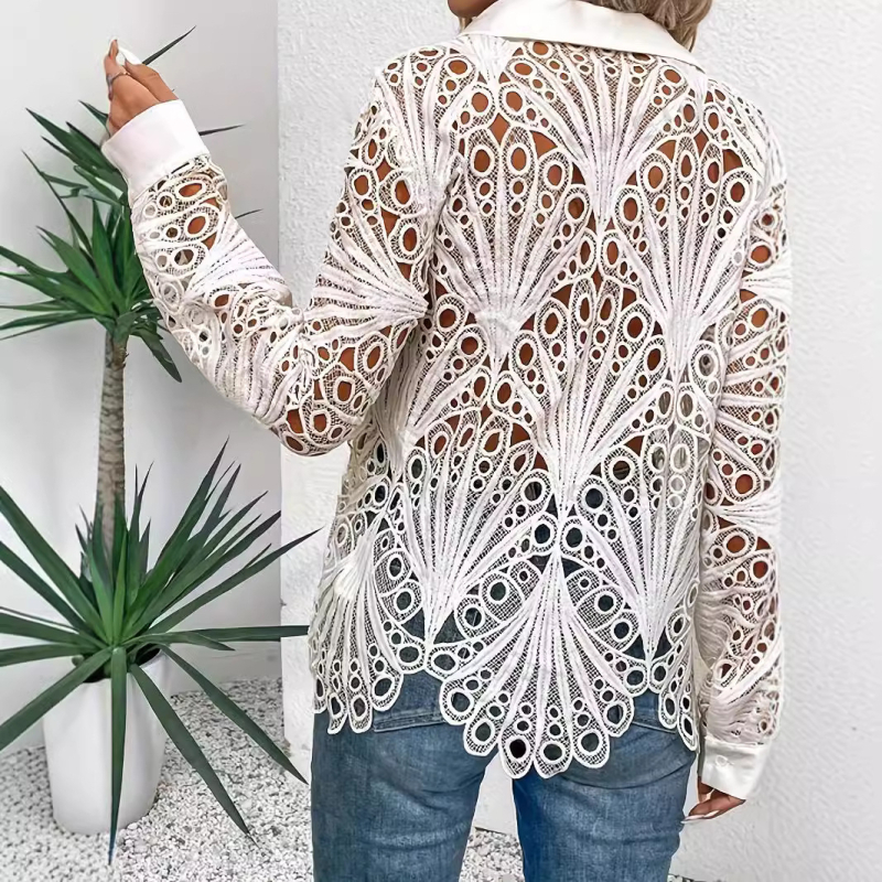 Mežģīņu ielaidums Ar laternas piedurknēm Augšdaļa Ar garām piedurknēm Vasaras Ikdienas Mežģīņu Krekls T-krekls Seksīga Ballīte Atvaļinājuma Ballīte