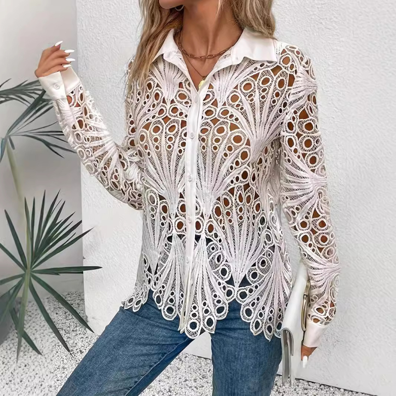 Mežģīņu ielaidums Ar laternas piedurknēm Augšdaļa Ar garām piedurknēm Vasaras Ikdienas Mežģīņu Krekls T-krekls Seksīga Ballīte Atvaļinājuma Ballīte