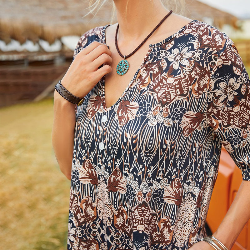 [Spot] Europska i američka Amazon želja AliExpress Independent Station Explosions haljina s retro uzorkom i V-izrezom, polurukavi