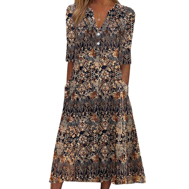 [Spot] Europska i američka Amazon želja AliExpress Independent Station Explosions haljina s retro uzorkom i V-izrezom, polurukavi