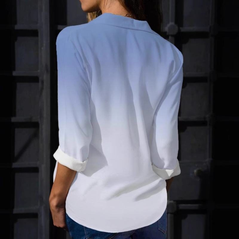 Pārrobežu jauna modes gradienta zila digitālā druka ar garām piedurknēm, parasta blūze