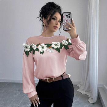 Tarpvalstybinė užsienio prekyba moterims, populiarūs užsienio prekybos marškiniai, Europos ir Amerikos „Amazon“ populiarūs gegutės stiliaus tinklelio sujungimo gėlės