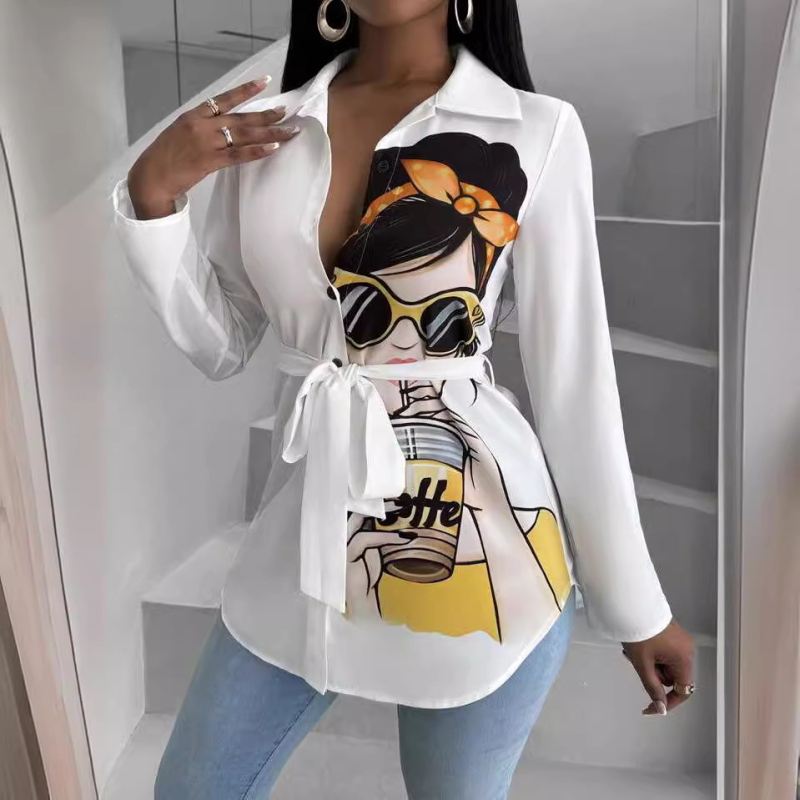 M-0011 Euroopa ja Ameerika koomiksitrükiga tüdrukute särk (vööga)